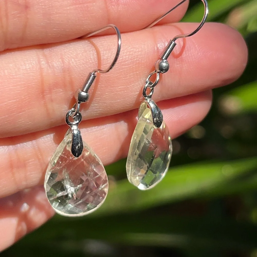 Stainless‎ steel faceted lemon quartz earrings